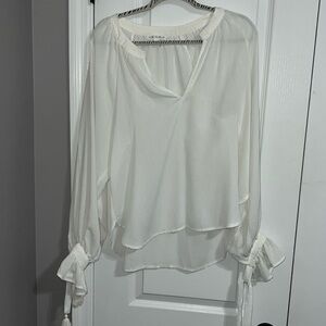 White blouse with tie sleeves